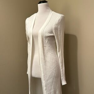 Venus ribbed white cardigan long duster open